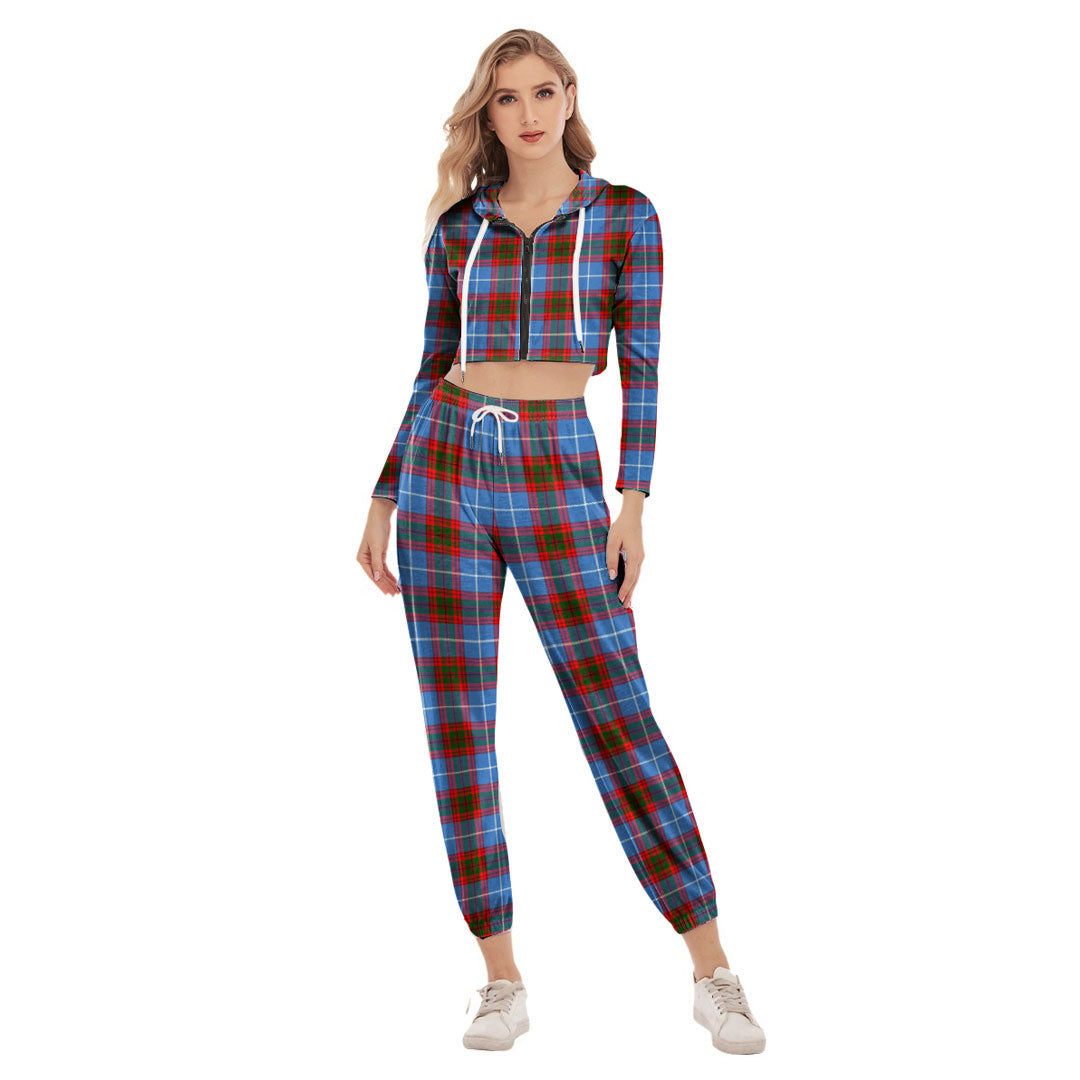 Edinburgh District Tartan Plaid Crop Hoodie Sports Sets