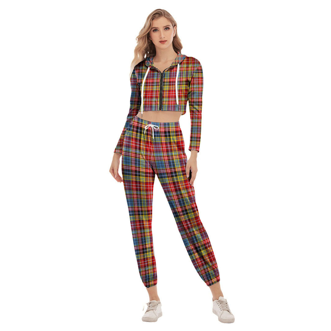 Ogilvie of Airlie Ancient Tartan Plaid Crop Hoodie Sports Sets