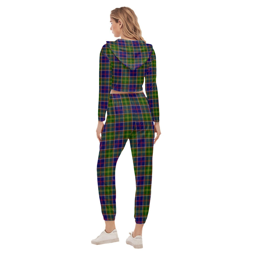 Ayrshire District Tartan Plaid Crop Hoodie Sports Sets