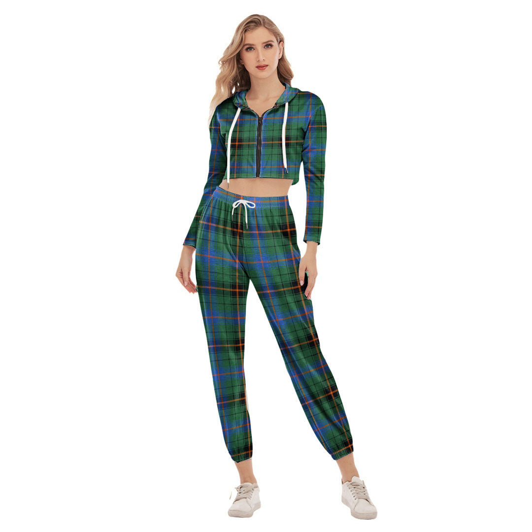 Davidson Ancient Tartan Plaid Crop Hoodie Sports Sets