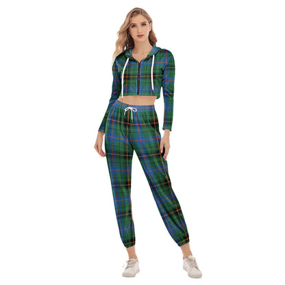 Davidson Ancient Tartan Plaid Crop Hoodie Sports Sets