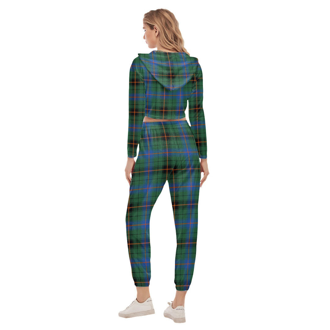 Davidson Ancient Tartan Plaid Crop Hoodie Sports Sets