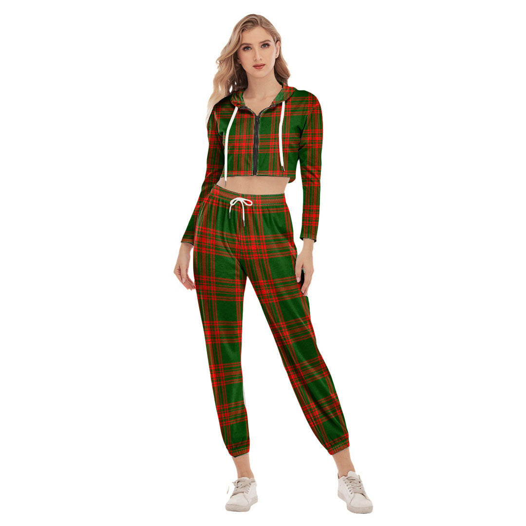 Menzies Green Modern Tartan Plaid Crop Hoodie Sports Sets