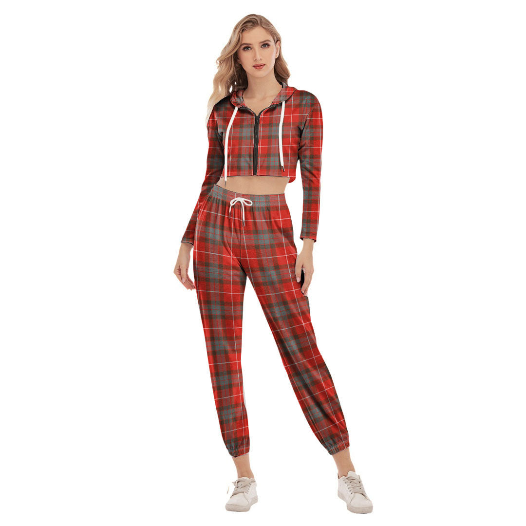 Fraser Weathered Tartan Plaid Crop Hoodie Sports Sets