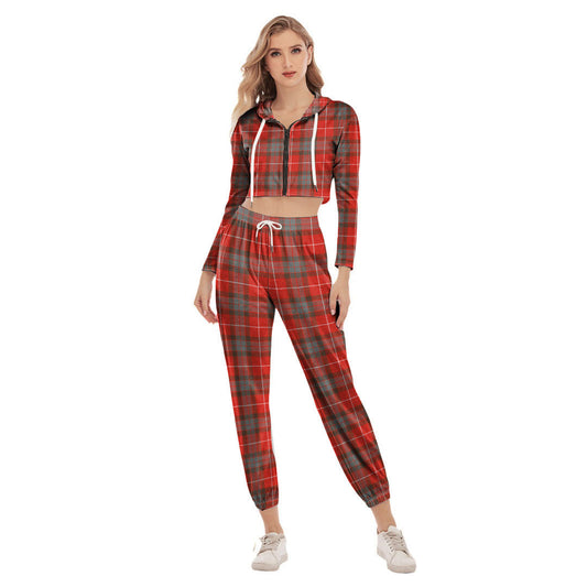 Fraser Weathered Tartan Plaid Crop Hoodie Sports Sets