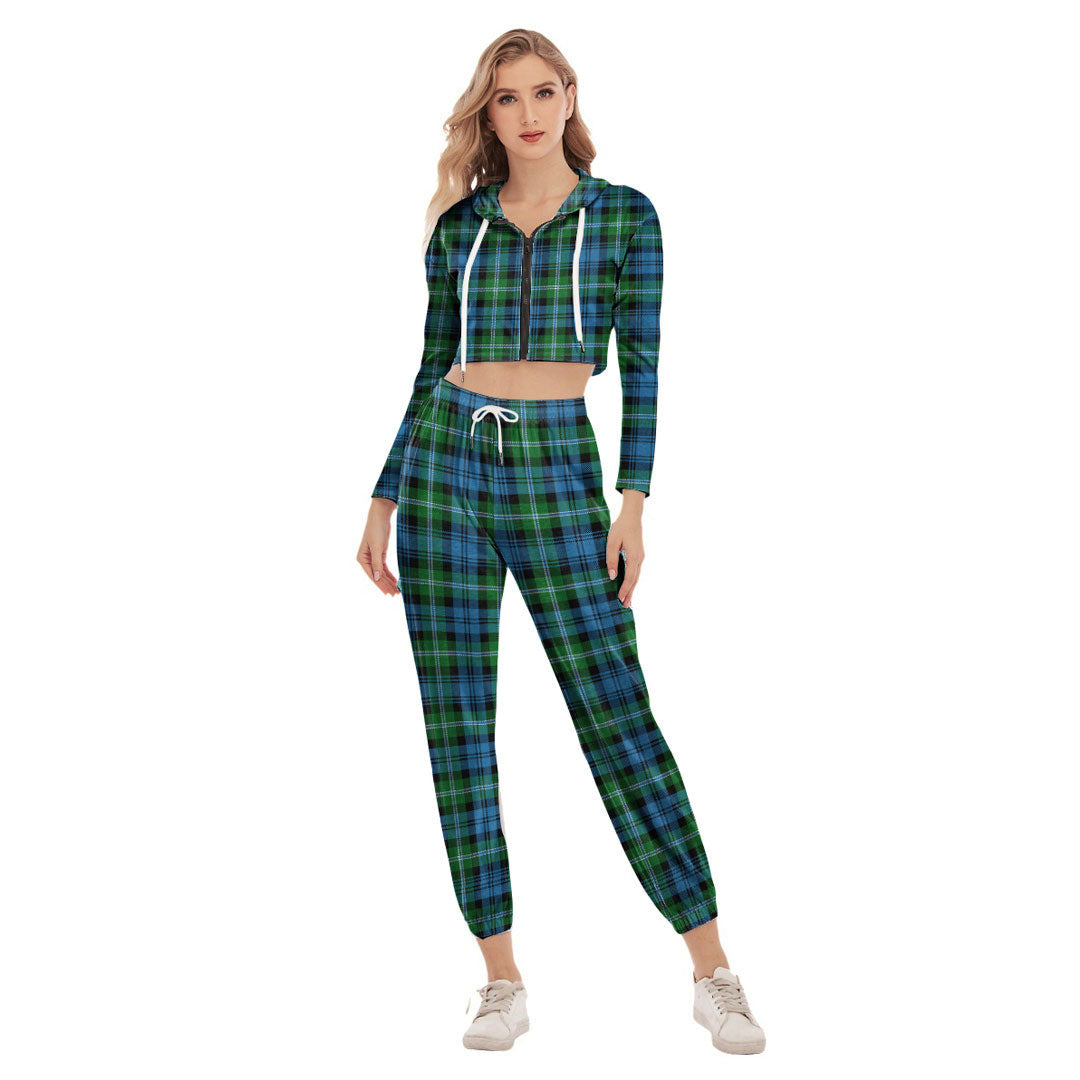 Lyon Tartan Plaid Tartan Plaid Crop Hoodie Sports Sets