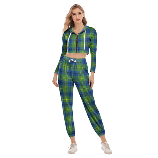 Johnston Ancient Tartan Plaid Crop Hoodie Sports Sets