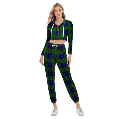 Dundas Modern Tartan Plaid Crop Hoodie Sports Sets