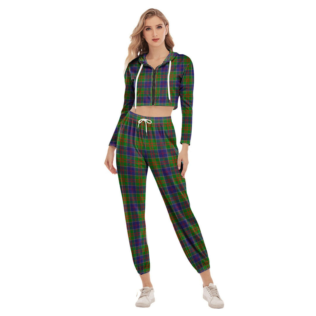 Stewart of Appin Hunting Modern Tartan Plaid Crop Hoodie Sports Sets