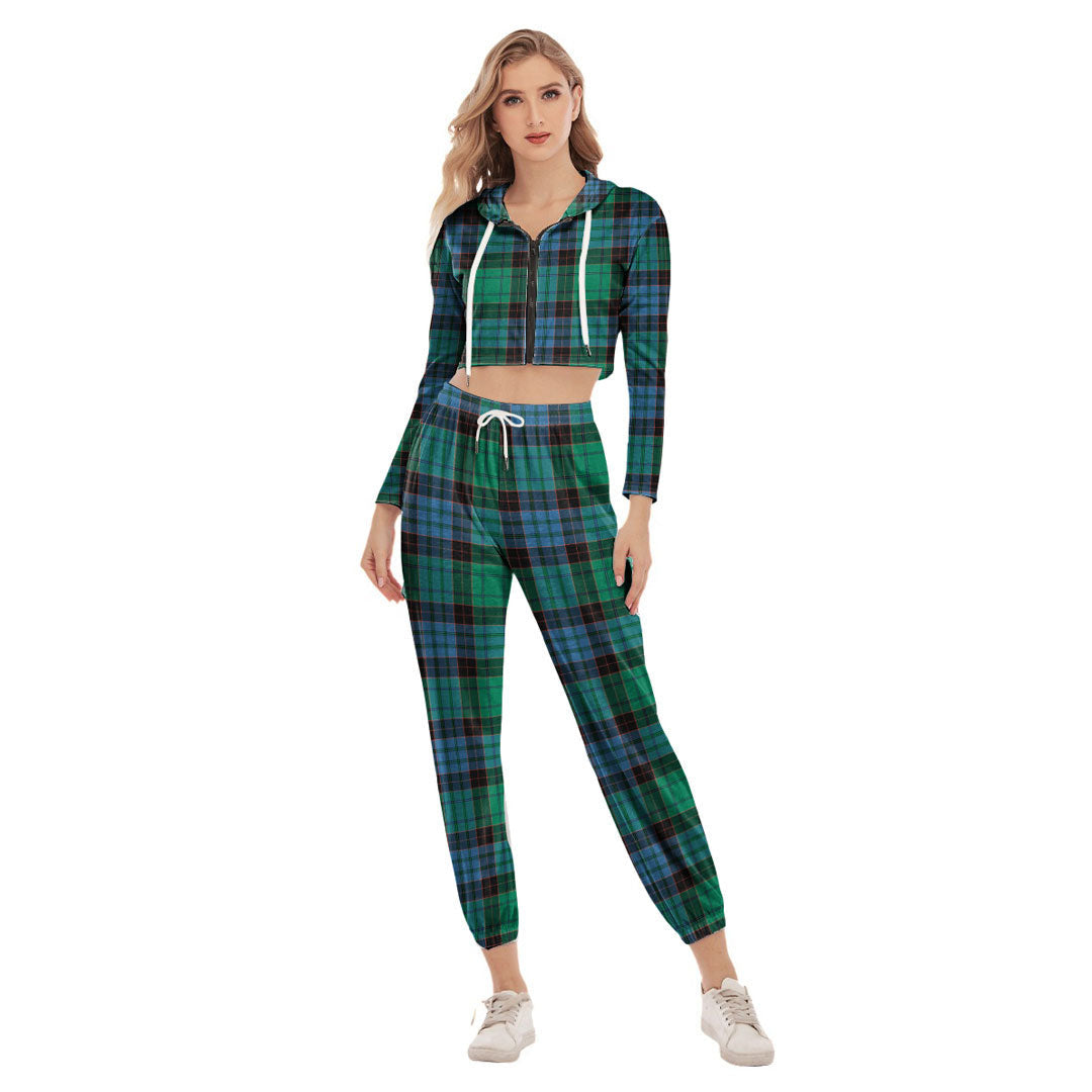 Stewart Old Ancient Tartan Plaid Crop Hoodie Sports Sets