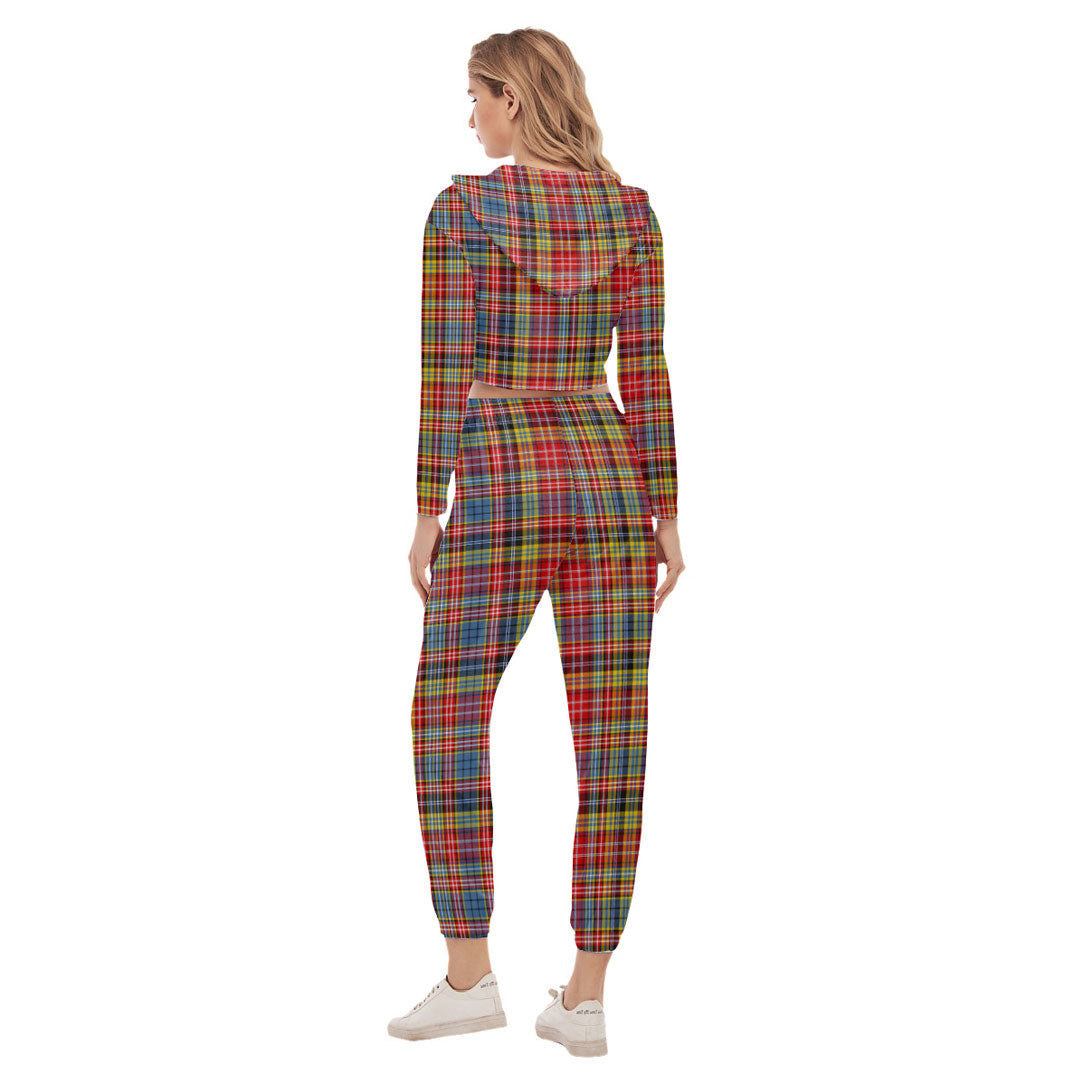 Ogilvie of Airlie Ancient Tartan Plaid Crop Hoodie Sports Sets