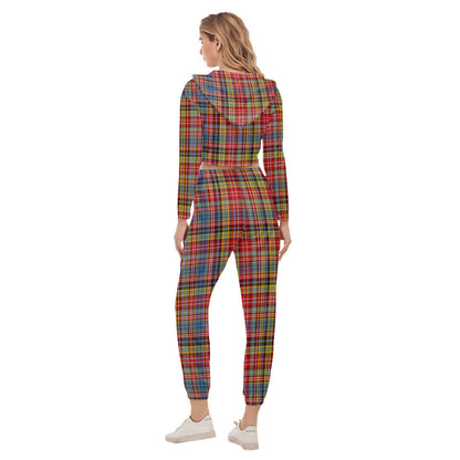 Ogilvie of Airlie Ancient Tartan Plaid Crop Hoodie Sports Sets