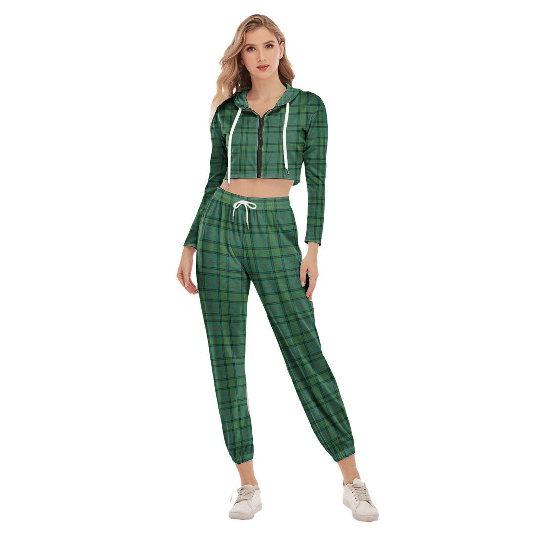 Ross Hunting Ancient Tartan Plaid Crop Hoodie Sports Sets