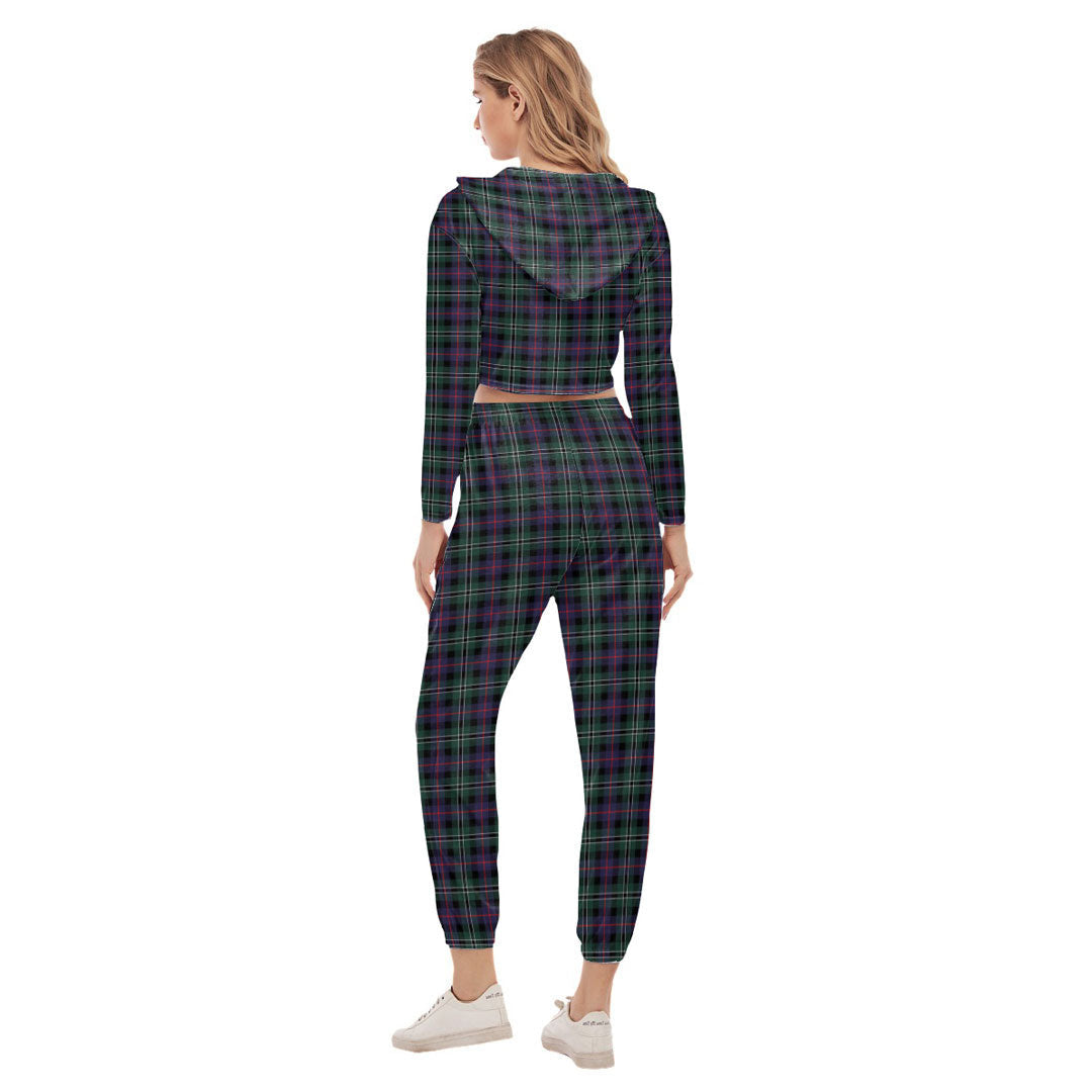 Rose Hunting Modern Tartan Plaid Crop Hoodie Sports Sets