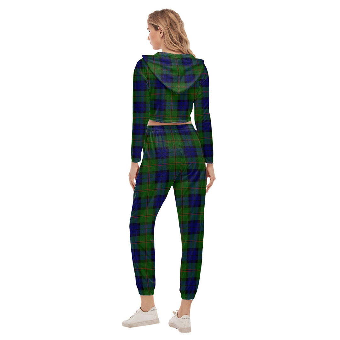 Dundas Modern Tartan Plaid Crop Hoodie Sports Sets