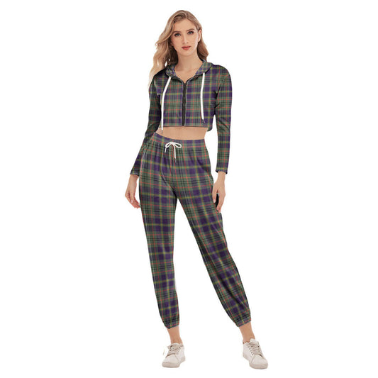 Taylor Weathered Tartan Plaid Crop Hoodie Sports Sets