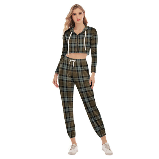 Graham of Menteith Weathered Tartan Plaid Crop Hoodie Sports Sets