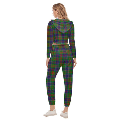 Stewart of Appin Hunting Modern Tartan Plaid Crop Hoodie Sports Sets