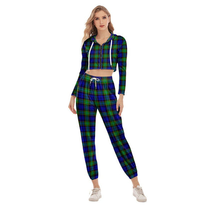 Sempill Modern Tartan Plaid Crop Hoodie Sports Sets