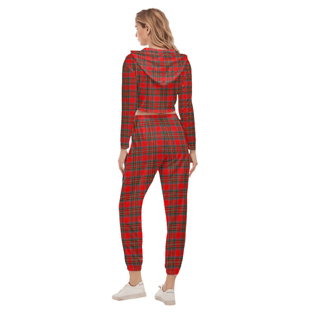 MacBean Modern Tartan Plaid Crop Hoodie Sports Sets