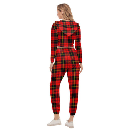 Wallace Hunting Red Tartan Plaid Crop Hoodie Sports Sets