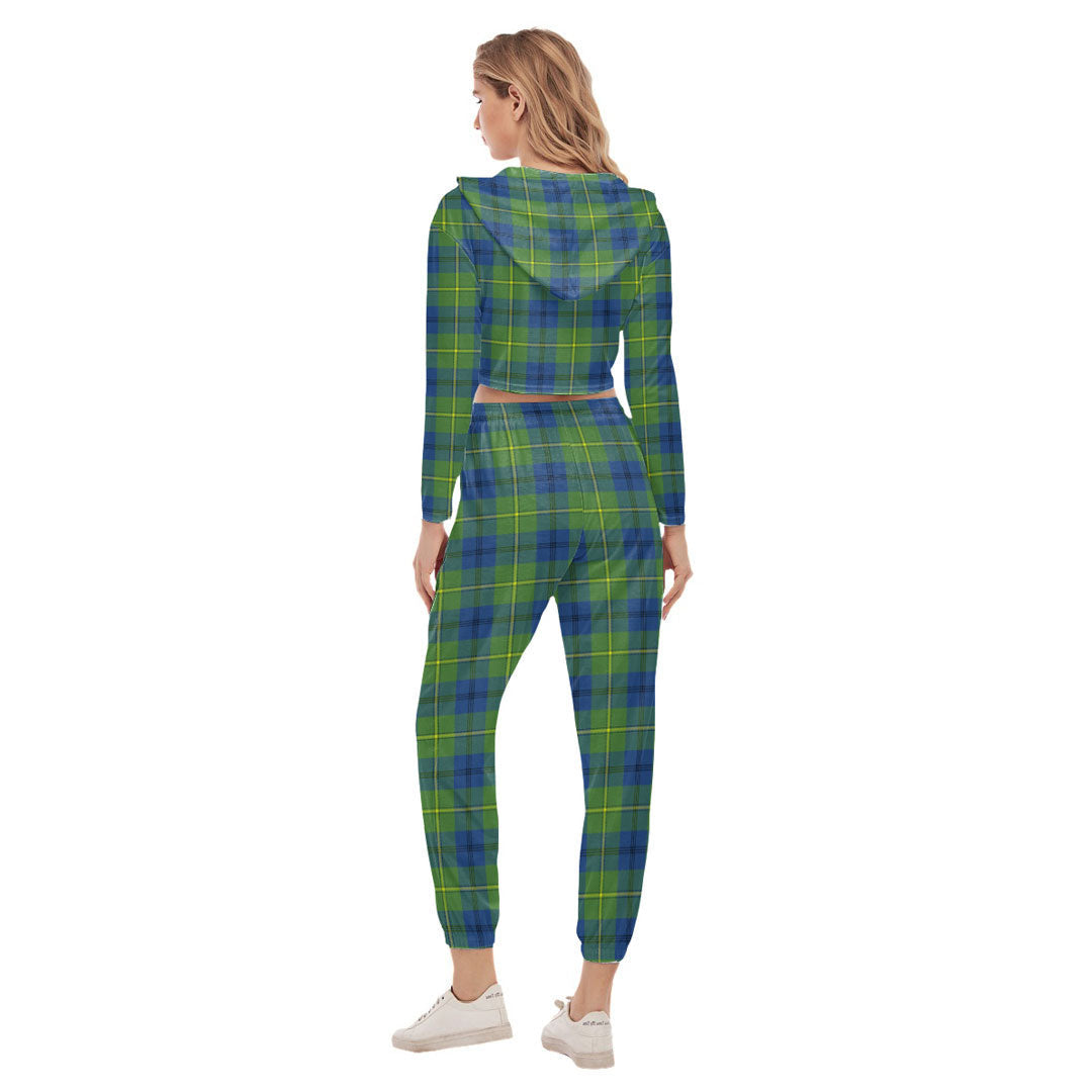 Johnston Ancient Tartan Plaid Crop Hoodie Sports Sets