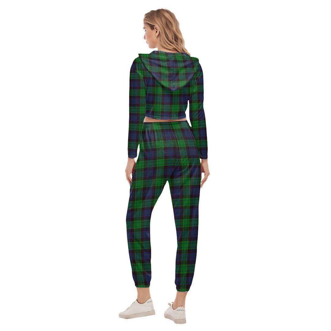 Stewart Old Modern Tartan Plaid Crop Hoodie Sports Sets