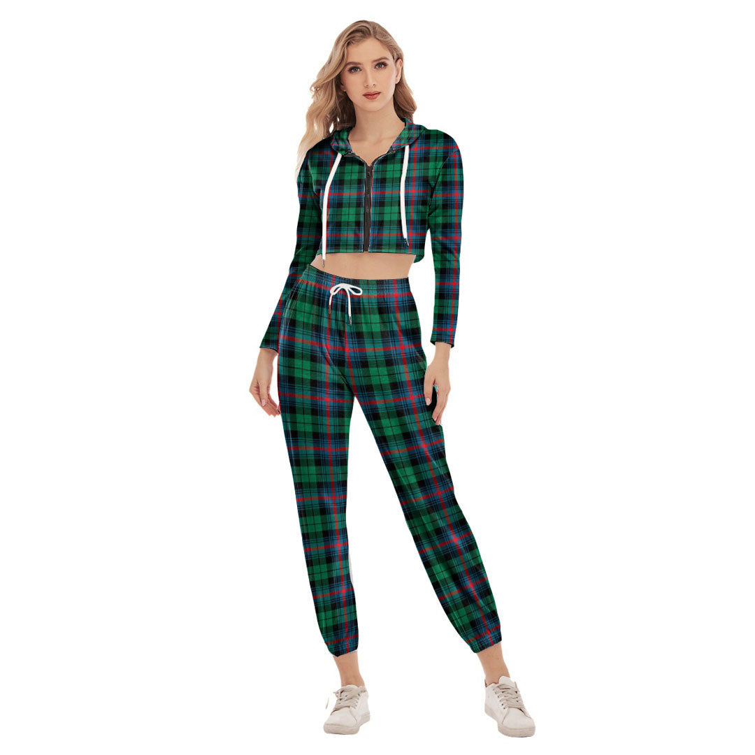 Urquhart Broad Red Ancient Tartan Plaid Crop Hoodie Sports Sets