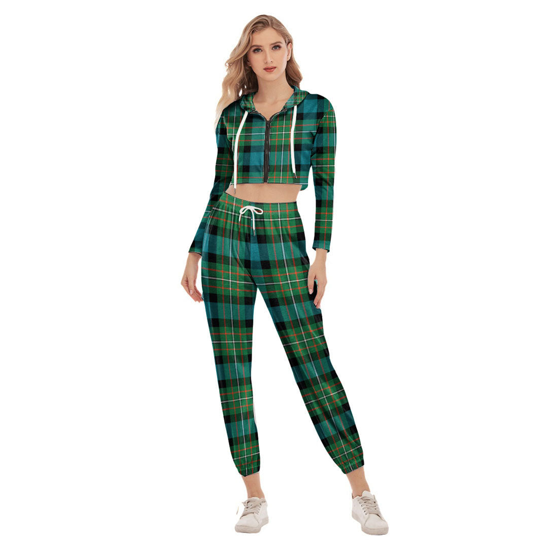 FERGUSON ANCIENT Tartan Plaid Crop Hoodie Sports Sets