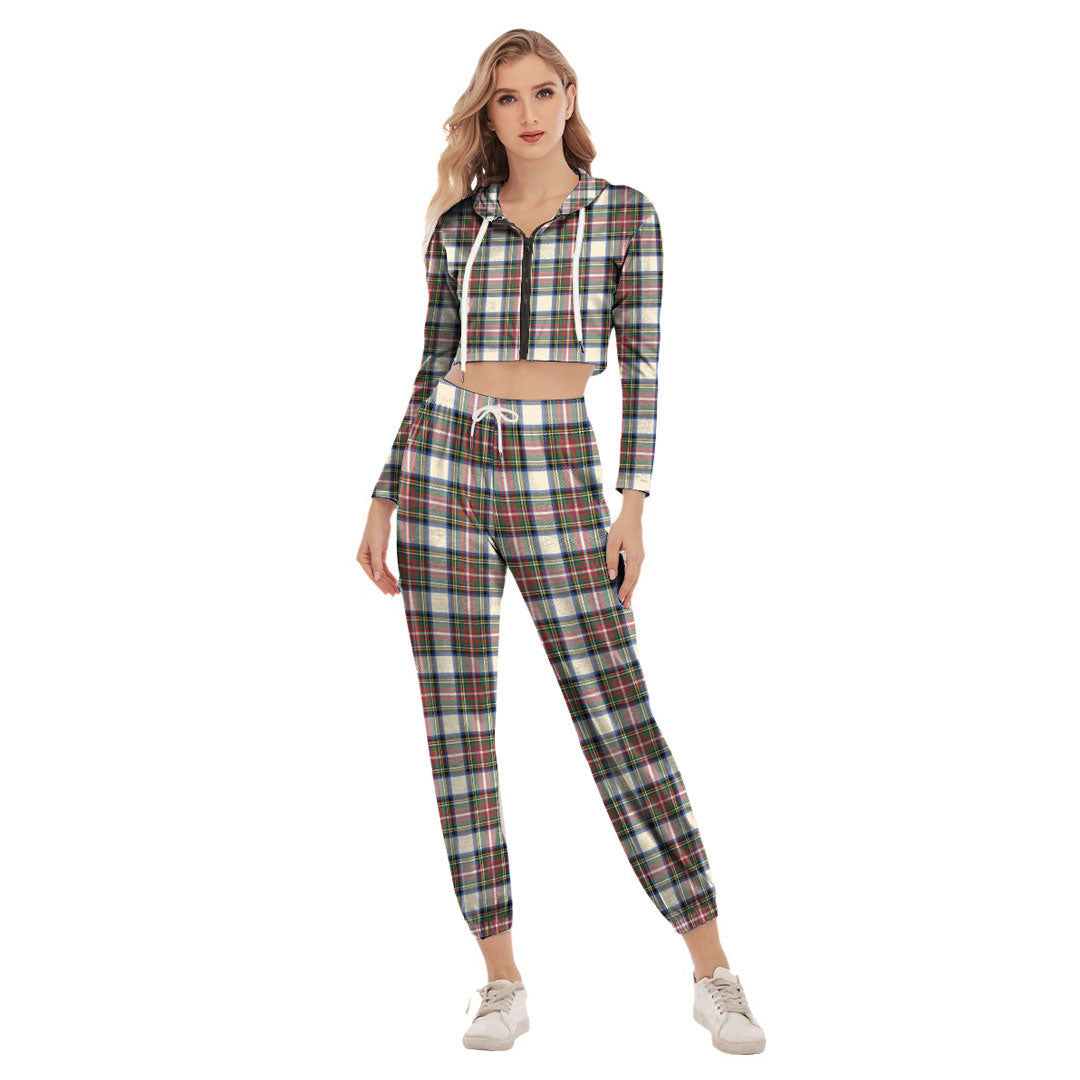 Stewart Dress Ancient Tartan Plaid Crop Hoodie Sports Sets