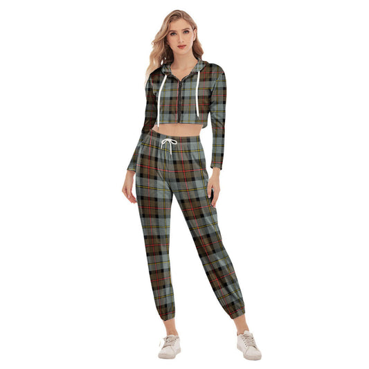 MacLeod of Harris Weathered Tartan Plaid Crop Hoodie Sports Sets