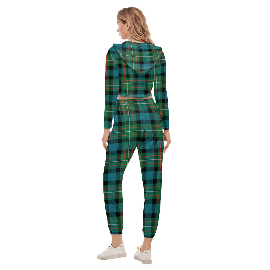 FERGUSON ANCIENT Tartan Plaid Crop Hoodie Sports Sets