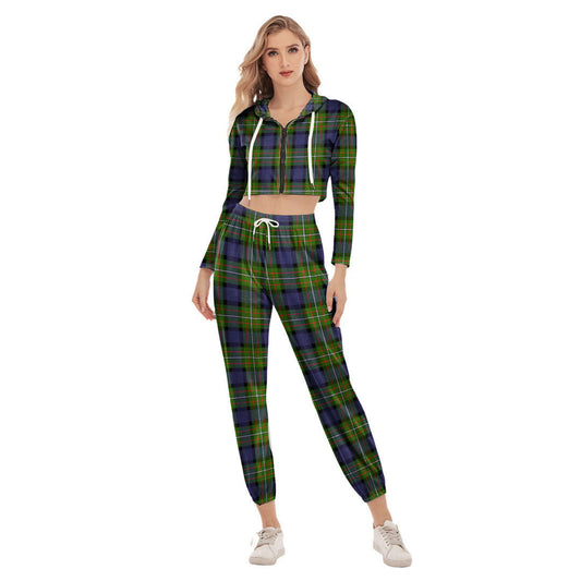 Fergusson Modern Tartan Plaid Crop Hoodie Sports Sets