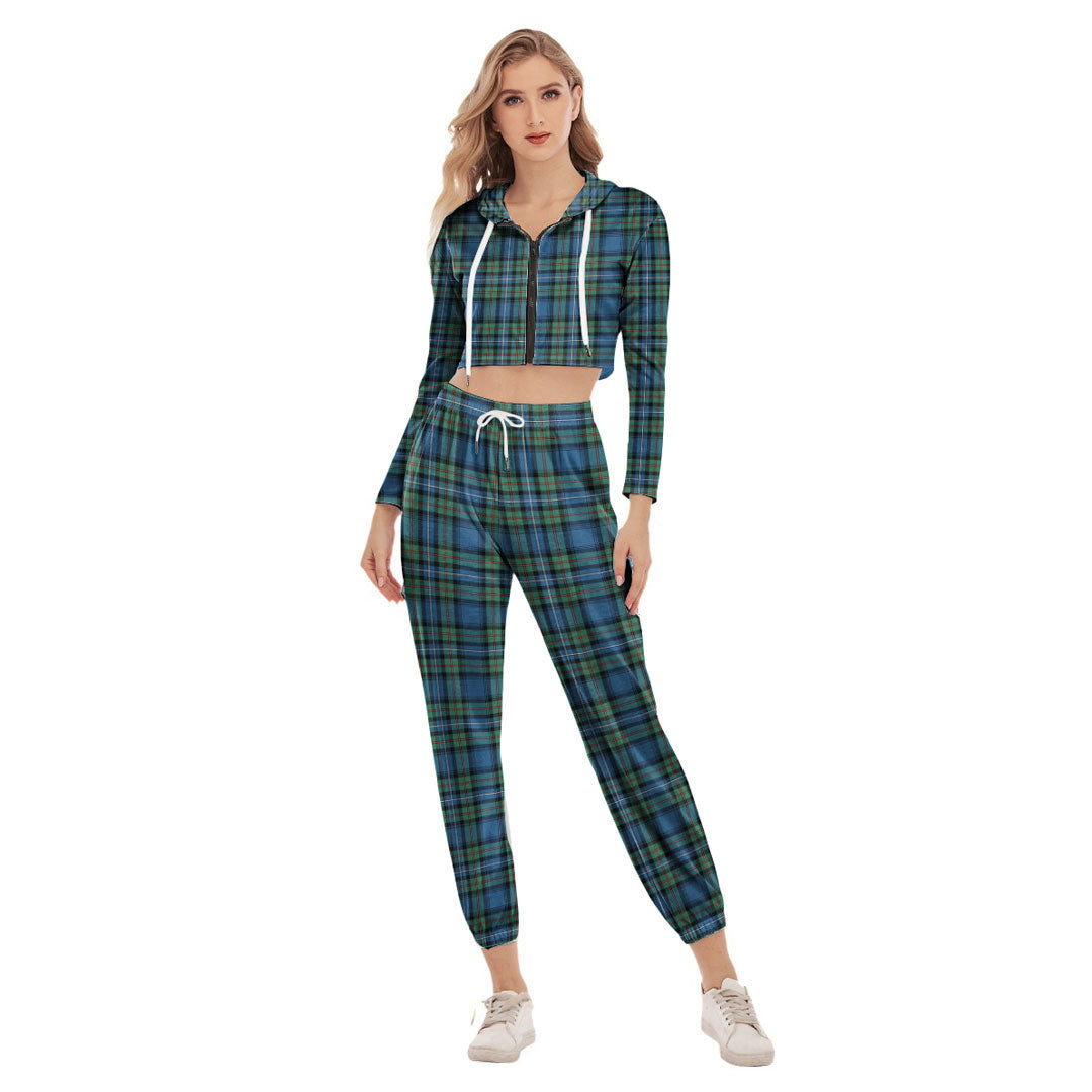 Robertson Hunting Ancient Tartan Plaid Crop Hoodie Sports Sets