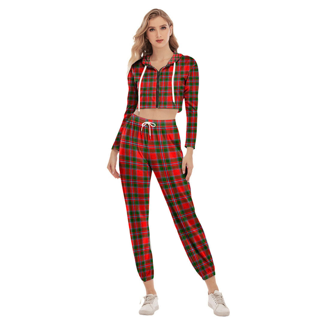 Spens Modern Tartan Plaid Crop Hoodie Sports Sets