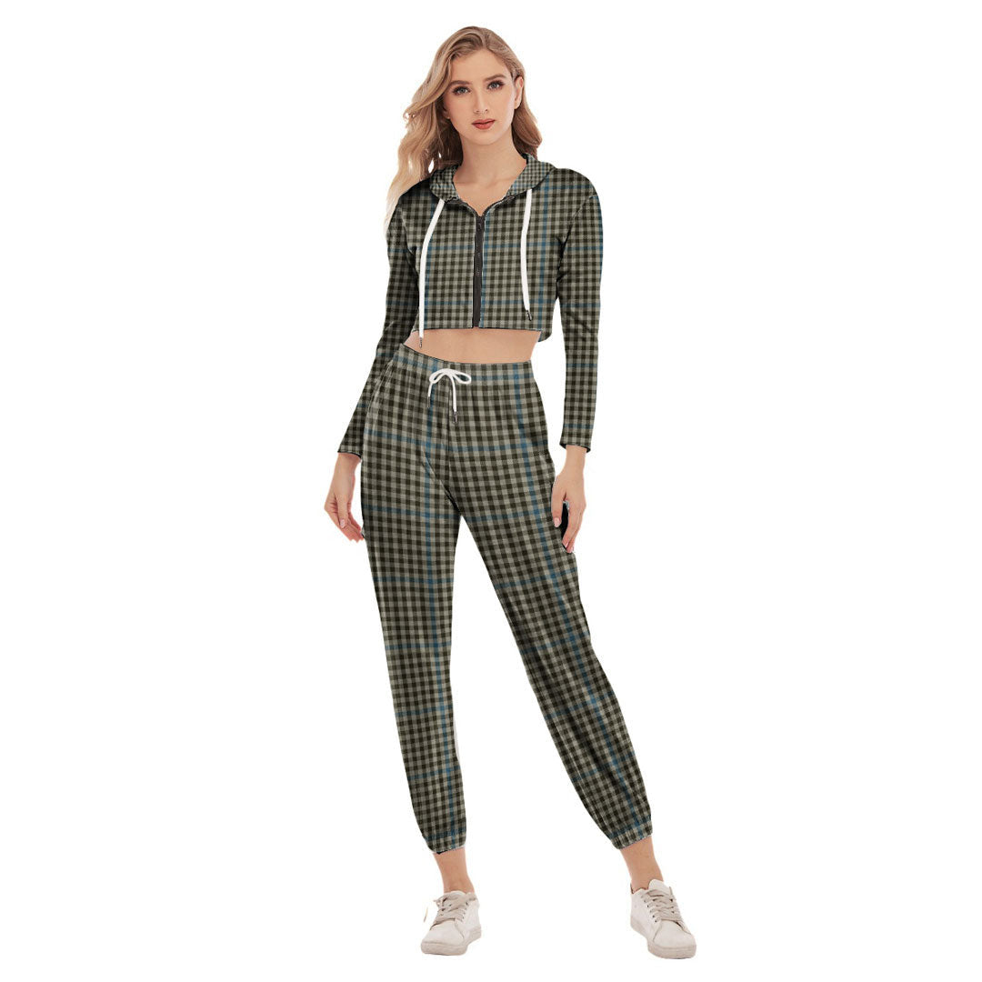 Haig Check Tartan Plaid Crop Hoodie Sports Sets