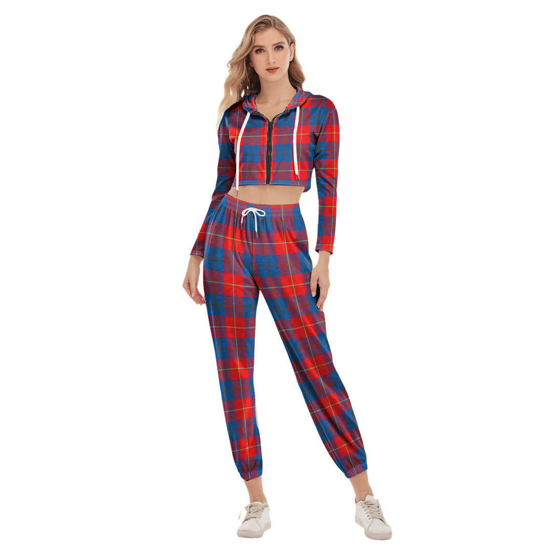 Galloway Red Tartan Plaid Crop Hoodie Sports Sets