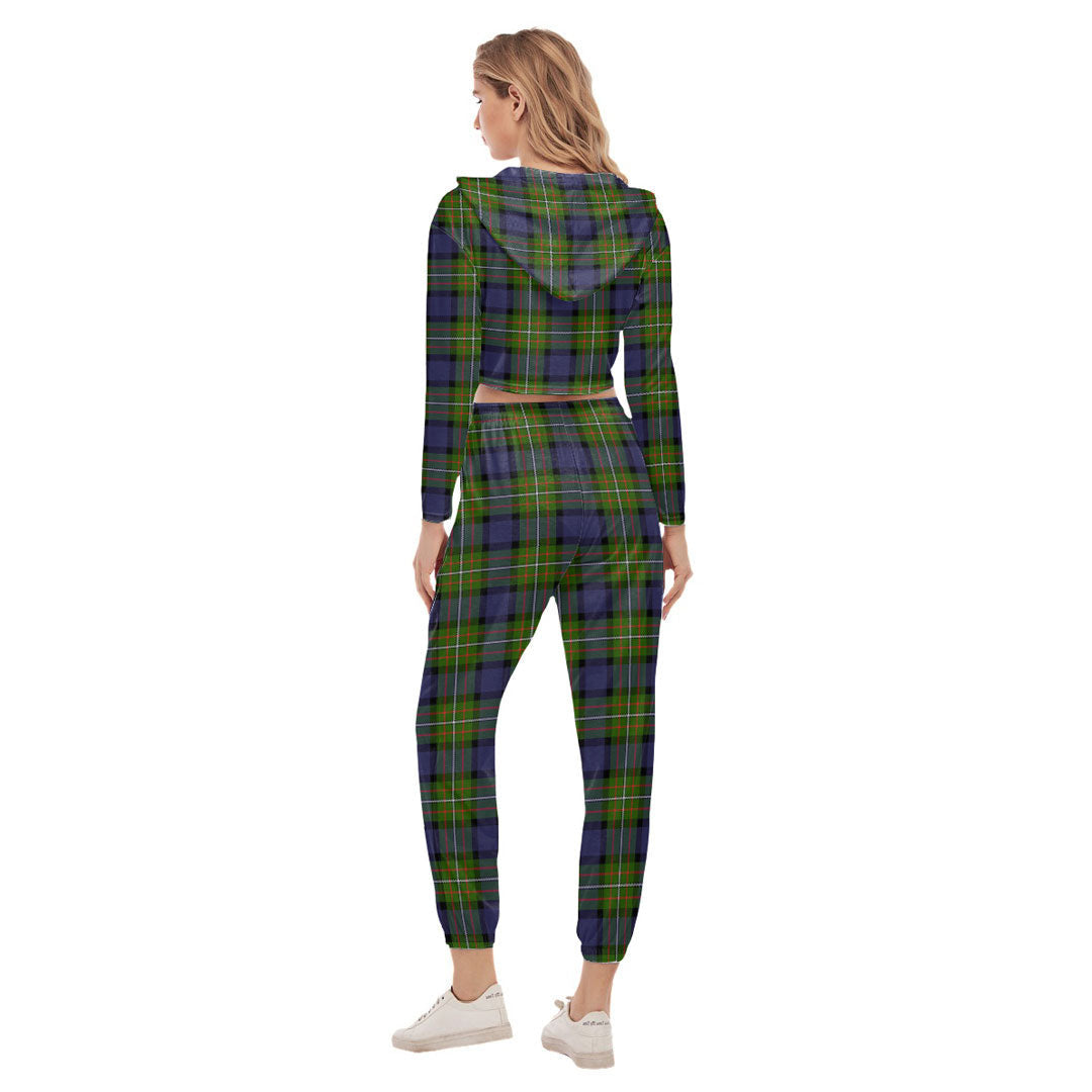 Fergusson Modern Tartan Plaid Crop Hoodie Sports Sets