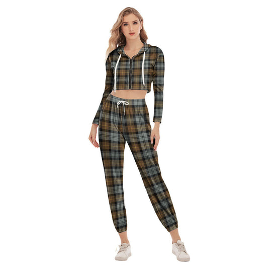 Gordon Weathered Tartan Plaid Crop Hoodie Sports Sets