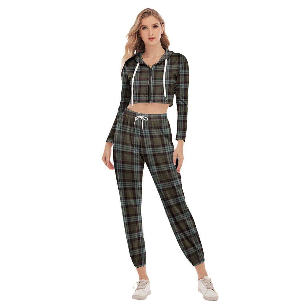 Stewart Old Weathered Tartan Plaid Crop Hoodie Sports Sets