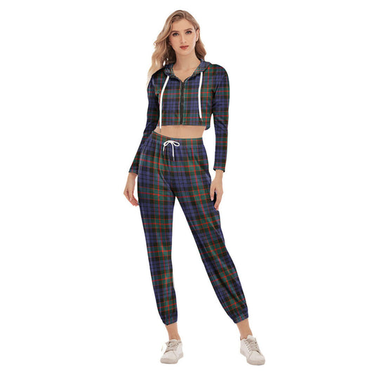 Fletcher of Dunans Tartan Plaid Crop Hoodie Sports Sets