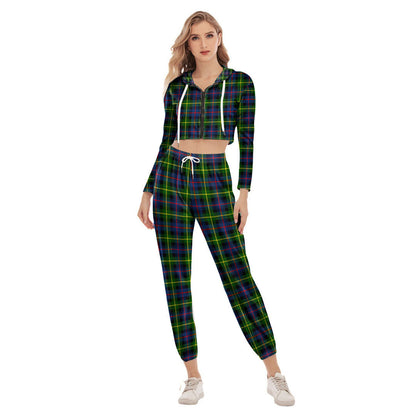 Farquharson Modern Tartan Plaid Crop Hoodie Sports Sets