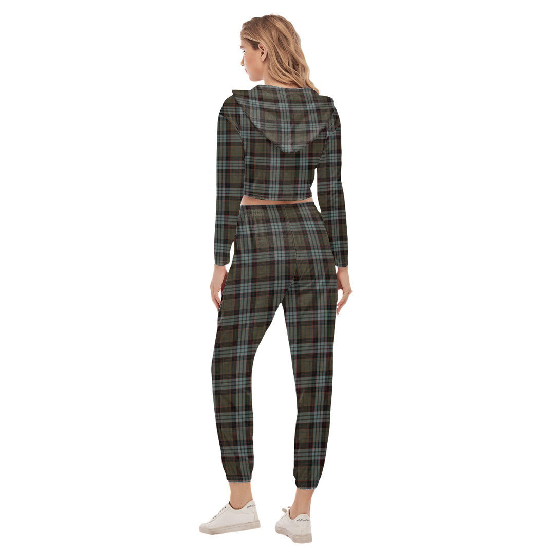 Stewart Old Weathered Tartan Plaid Crop Hoodie Sports Sets