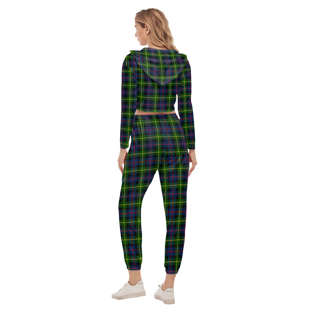 Farquharson Modern Tartan Plaid Crop Hoodie Sports Sets