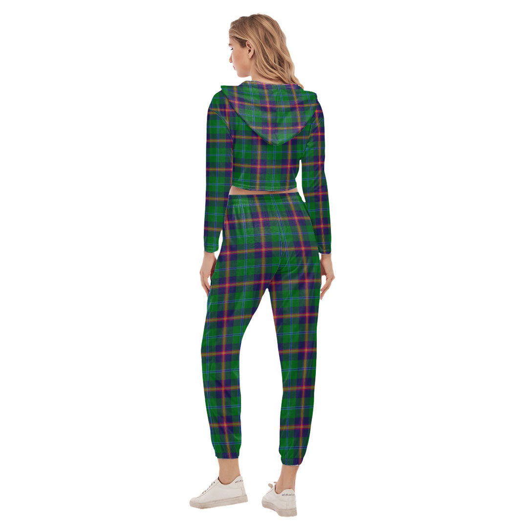 Young Modern Tartan Plaid Crop Hoodie Sports Sets