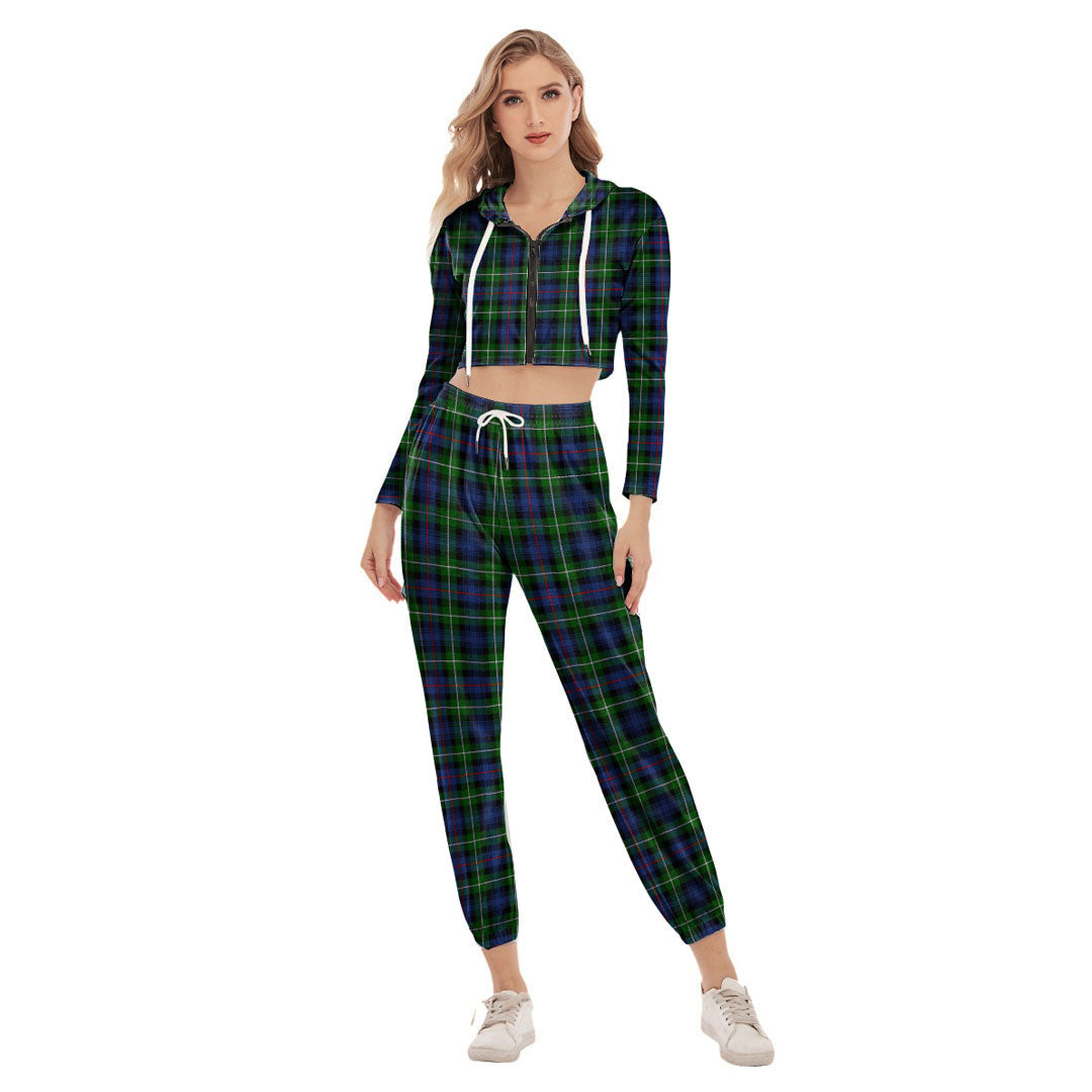 MacKenzie Modern Tartan Plaid Crop Hoodie Sports Sets