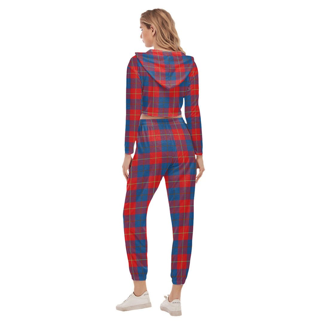 Galloway Red Tartan Plaid Crop Hoodie Sports Sets