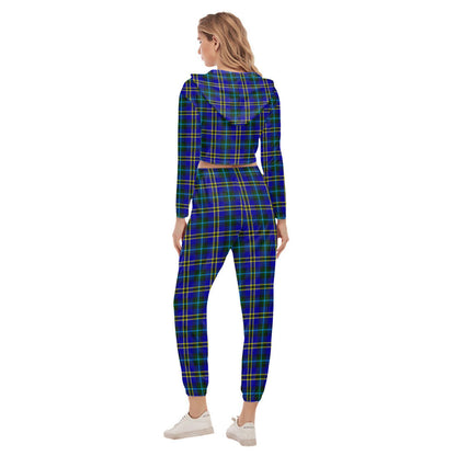 Weir Modern Tartan Plaid Crop Hoodie Sports Sets