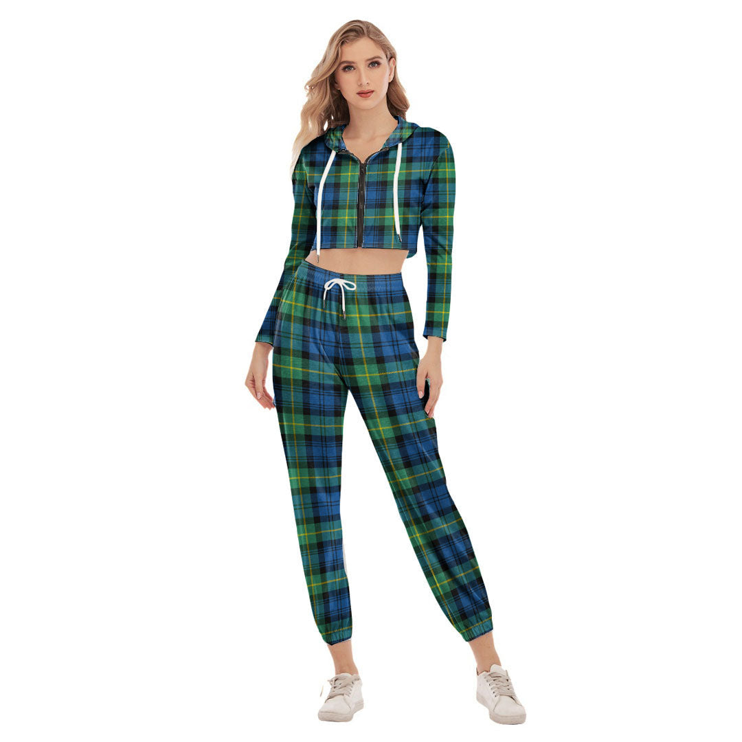 Gordon Ancient Tartan Plaid Crop Hoodie Sports Sets