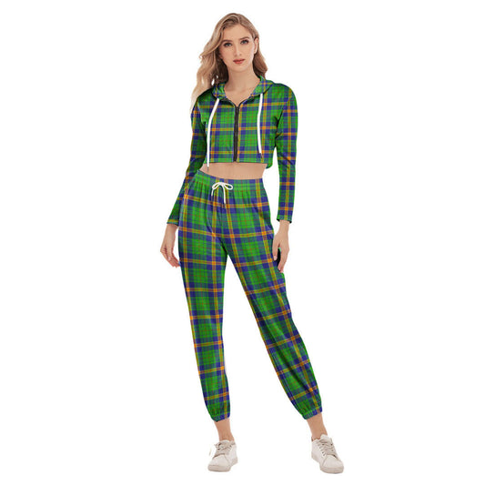 New Mexico Tartan Plaid Crop Hoodie Sports Sets